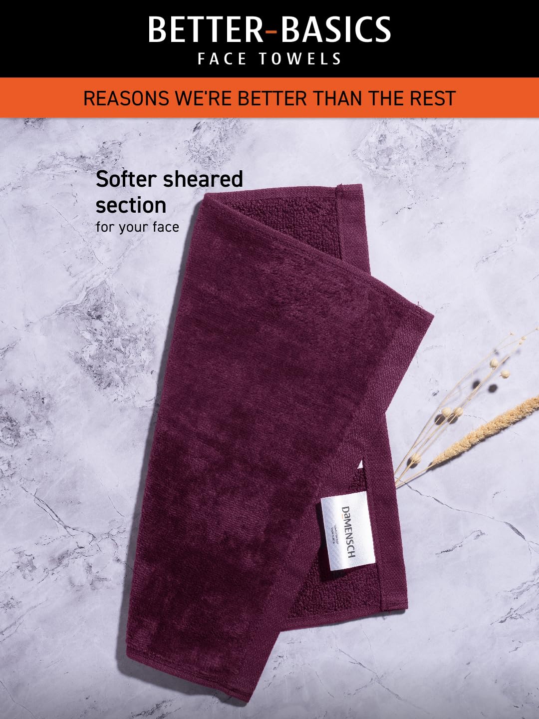 Damensch 100% Cotton Face Towel 900 Gsm | Super Soft Gym For Workout, Ultra Absorbent Towel Quick Dry Face Towel - Midday Maroon (Pack Of 6)