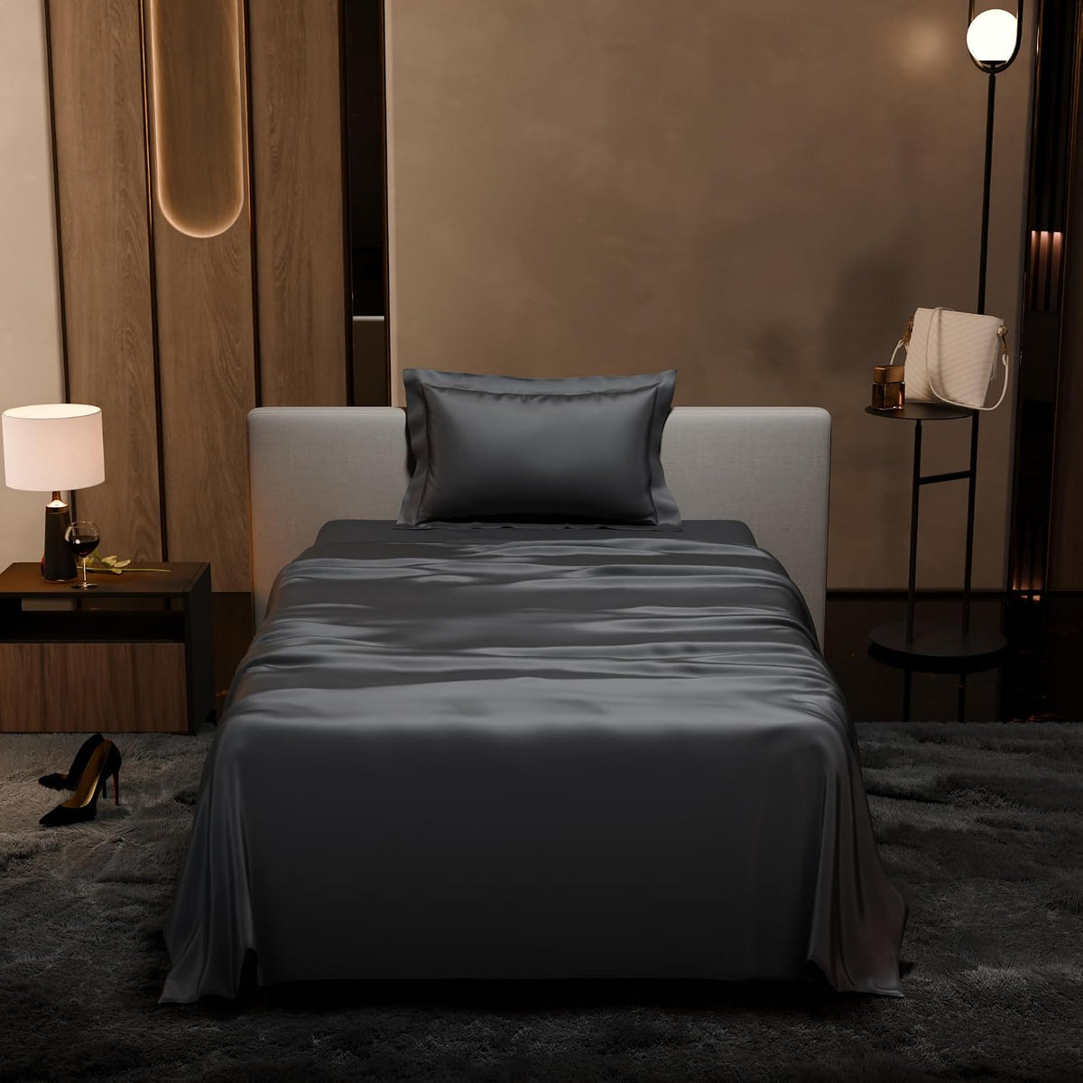 Single Bedsheet With 1 Pillow Cover - 60 X 90 Inches, Dark Grey | Premium Bedding Set, Home Decor, Wedding Gift For Couples, Housewarming, Anniversary