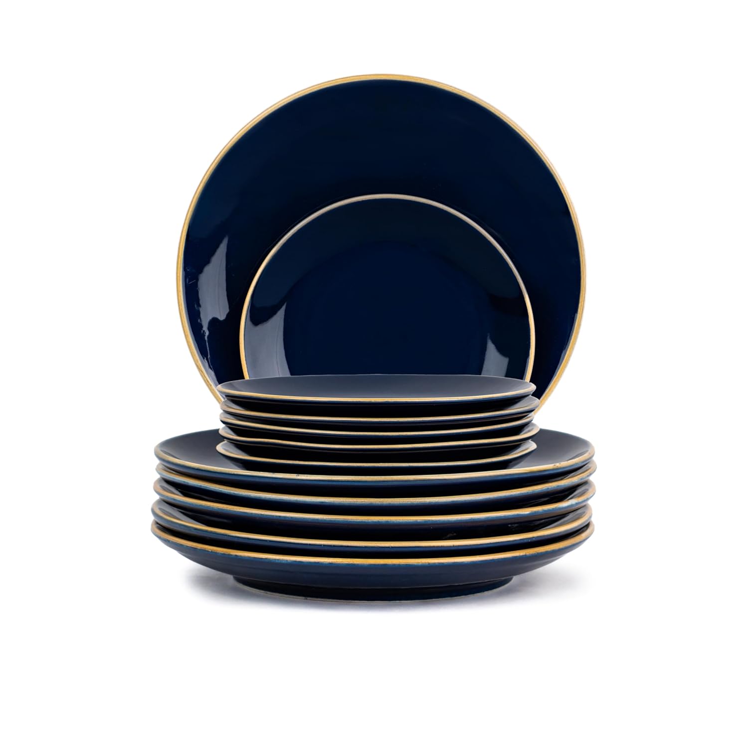 Ceramic Dinner Set Of 21 Pcs, Midnight Blue | Crockery Set - Dining Sets Crockery Items | 6 Dinner Plates+ 6 Quarter Plates+ 6 Veg Bowls, 180ml Each+ 2 Medium Bowls, 1000ml Each+ 1 Large Bowl, 1500ml