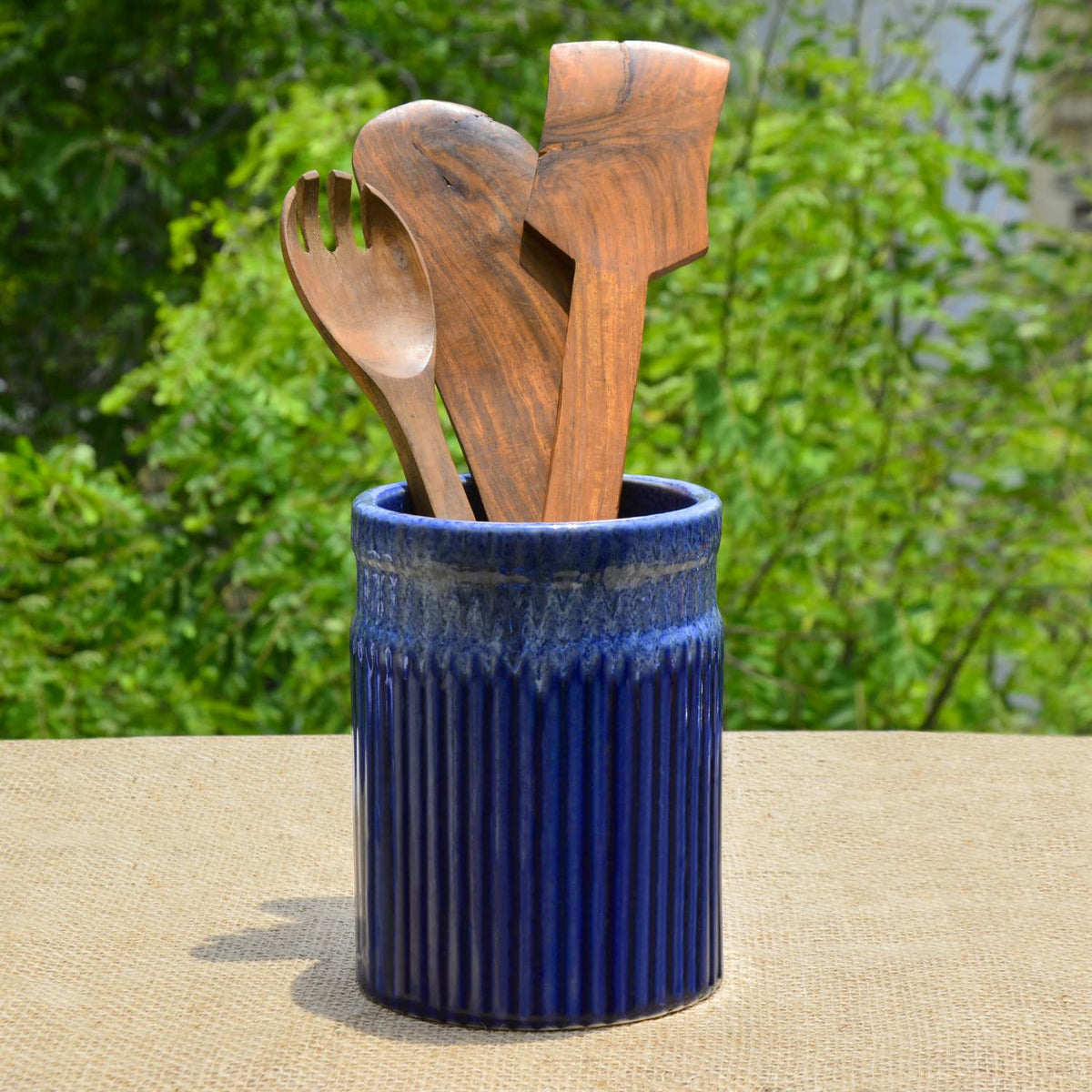 Ceramic Cutlery Prussian Blue Stand - 15 Cm, 1000ml | Multi Utility Jar - Toothbrush Holder | Pen Stand - Luxurious Midnight Blue