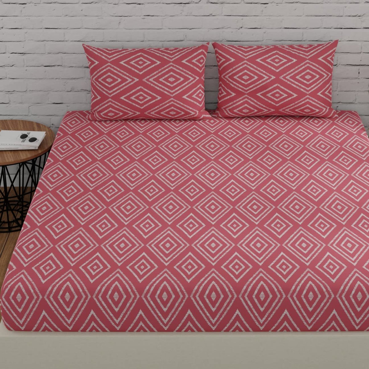 Super King Size Bedsheets 108 X 108 Inches With 2 Pillow Covers, Peach Pink | Lightweight & Breathable Cotton Bedsheet