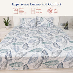Queen Size Pure Cotton Bedsheet With 2 Pillow Covers | 90 × 100 Inches, Blue & White | Soft Breathable Floral Design Bedding | Comfortable Sleep All Year