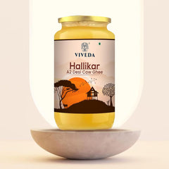 Pure Hallikar A2 Desi Cow Ghee By Viveda | Hand-Churned, Traditional Bilona Method Pure Desi Cow Ghee Good For Muscles | (500ml) 16.9 Ounce | Jar Pack