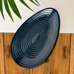 Premium Hand Glazed Oval Shaped Ceramic Platter - Blue With Grey Speckle, 10.5 Inches, 490 Gm | Starter Serving Platter - Sweets, Dry Fruits, Snack Serving Platter