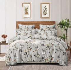 Cotton Queen Size Printed Double Bedsheet With 2 Pillow Covers For Home | 90 X 100 Inches, Grey - Beautiful Bedsheet Set | Perfect For Gifting Wedding, Anniversary