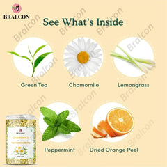 Bralcon Organic Chamomile Flower Tea - 100gm, 3.5 Ounce | Improves Sleep, Reduce Anxiety - Pure Dried Flower Detox Tea | Caffeine Free