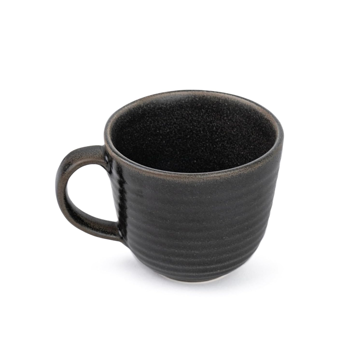 Large Ceramic Coffee Mug Set Of 2 - Reactive Black, 400ml Each | Ceramic Ribbed Mug With Glossy Finish - Mug For Coffee | Ceramic Coffee Mug - Coffee Cup | Microwave Safe & Dishwasher Safe