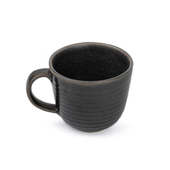 Large Ceramic Coffee Mug Set Of 2 - Reactive Black, 400ml Each | Ceramic Ribbed Mug With Glossy Finish - Mug For Coffee | Ceramic Coffee Mug - Coffee Cup | Microwave Safe & Dishwasher Safe