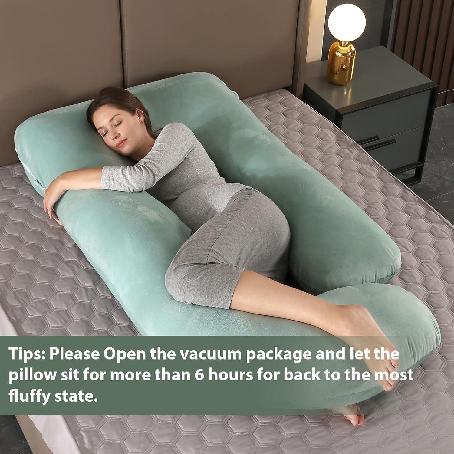 Pregnancy Pillow, Full Body Maternity Pillow For Sleeping, Velvet Light Green | For Back, Hips, Legs, Belly For Pregnant Women | Removable, Washable Cover, Comfortable & Soft Pillow