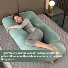Pregnancy Pillow, Full Body Maternity Pillow For Sleeping, Velvet Light Green | For Back, Hips, Legs, Belly For Pregnant Women | Removable, Washable Cover, Comfortable & Soft Pillow