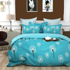 Cotton Bedsheet Super King Size Floral Print Bedsheet With 2 Pillow Covers - Size 108 X 108 Inch, Blue | 210 TC King Size Bedsheet