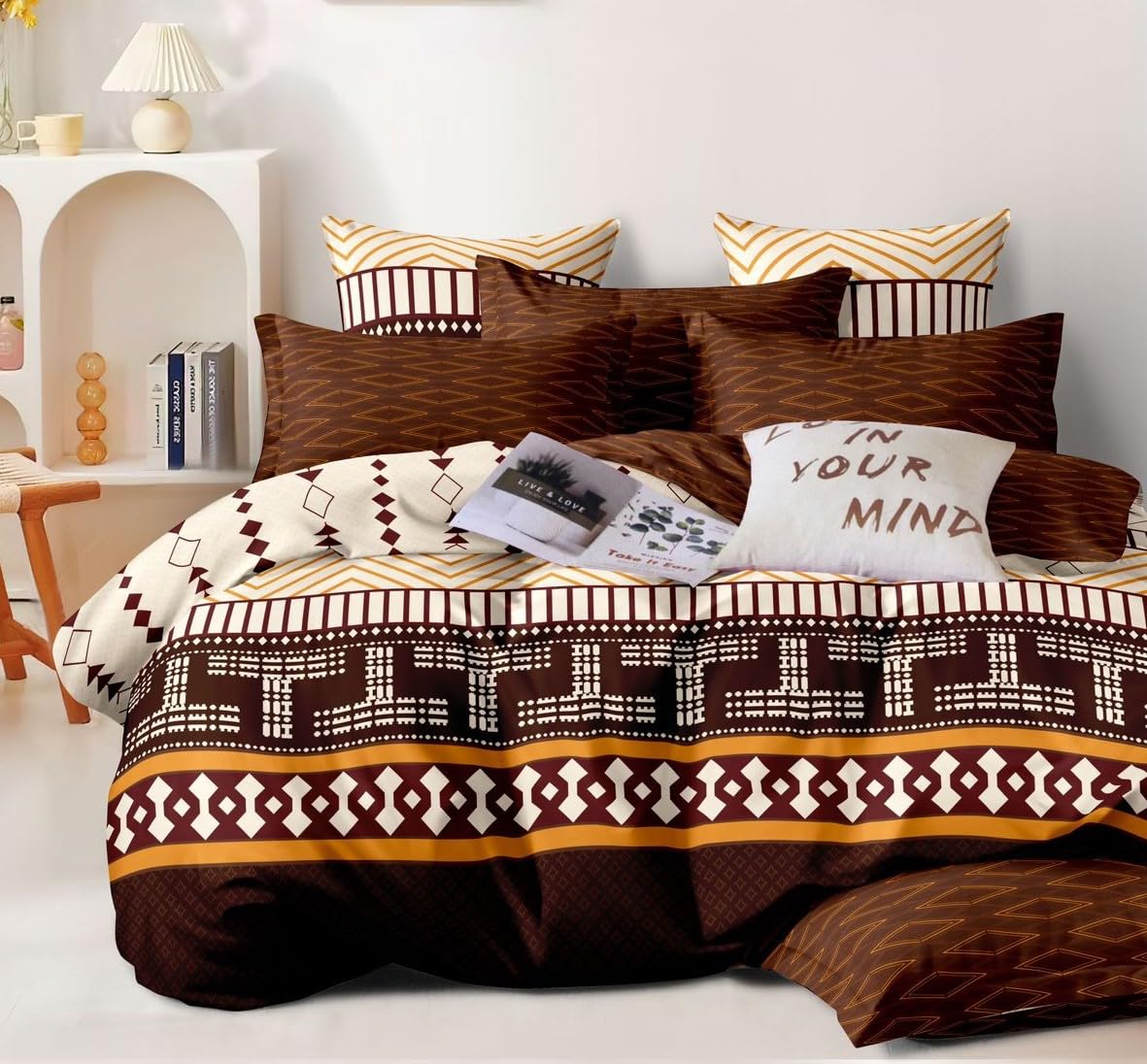 Soft Cotton Super King Size Bedsheet With 2 Large Size Pillow Covers - 108 X 108 Inches, Brown & Beige | 240 Thread Count Suitable For All Seasons & Easy To Wash
