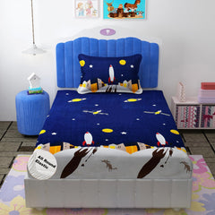 Kids 1 Single Bedsheet With 1 Pillow Covers - 42 X 75 X 8 Inches, Multicolor | Cotton Feel All Around Elastic Fitted Bedsheet - Suitable For Children Room Breathable & Wrinkle Free