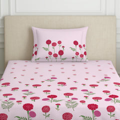 Single Bedsheet With 2 Pillow Covers (Size 60 X 88 Inches) Light Pink | 144 Thread Count Lightweight, Soft, Skin Friendly - Everyday Use Cotton Bedsheet