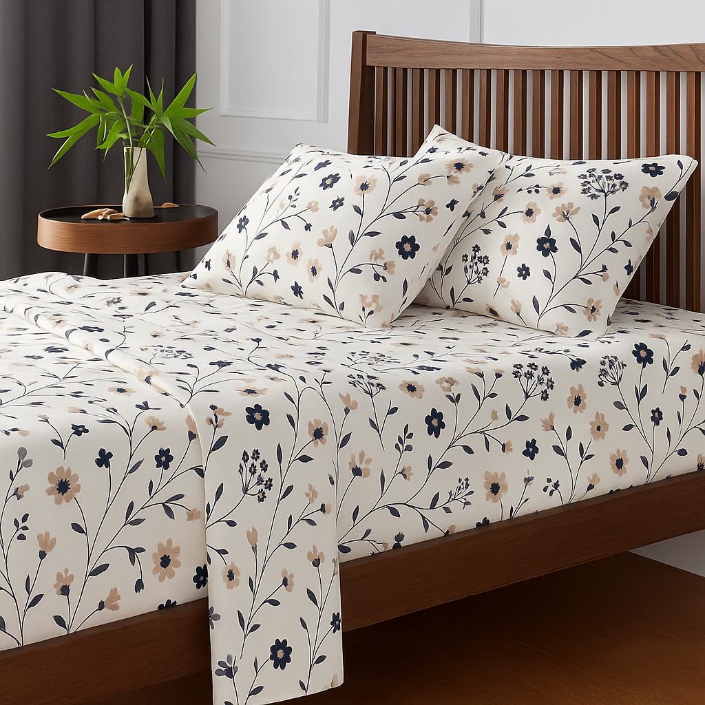 Perfect Single Bedsheet With Pillow Covers – Soft & Breathable Fabric - 68 X 90 Inch, White | Ditsy Floral Print Bedsheet Set - Ideal For Daily Use & Gifting Bedsheet