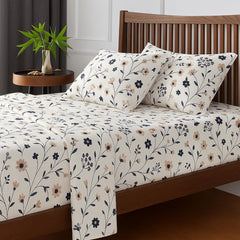 Double Bed Bedsheet With Pillow Covers Soft & Breathable Fabric | Floral Print Bedsheet Set - 90 X 100 Inch, White | Ideal For Daily Use & Gifting