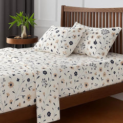 King Bed Bedsheet With 2 Pillow Covers Soft & Breathable Fabric - 108x108 Inch, White | Floral Print Bedsheet Set - Ideal For Daily Use & Gifting