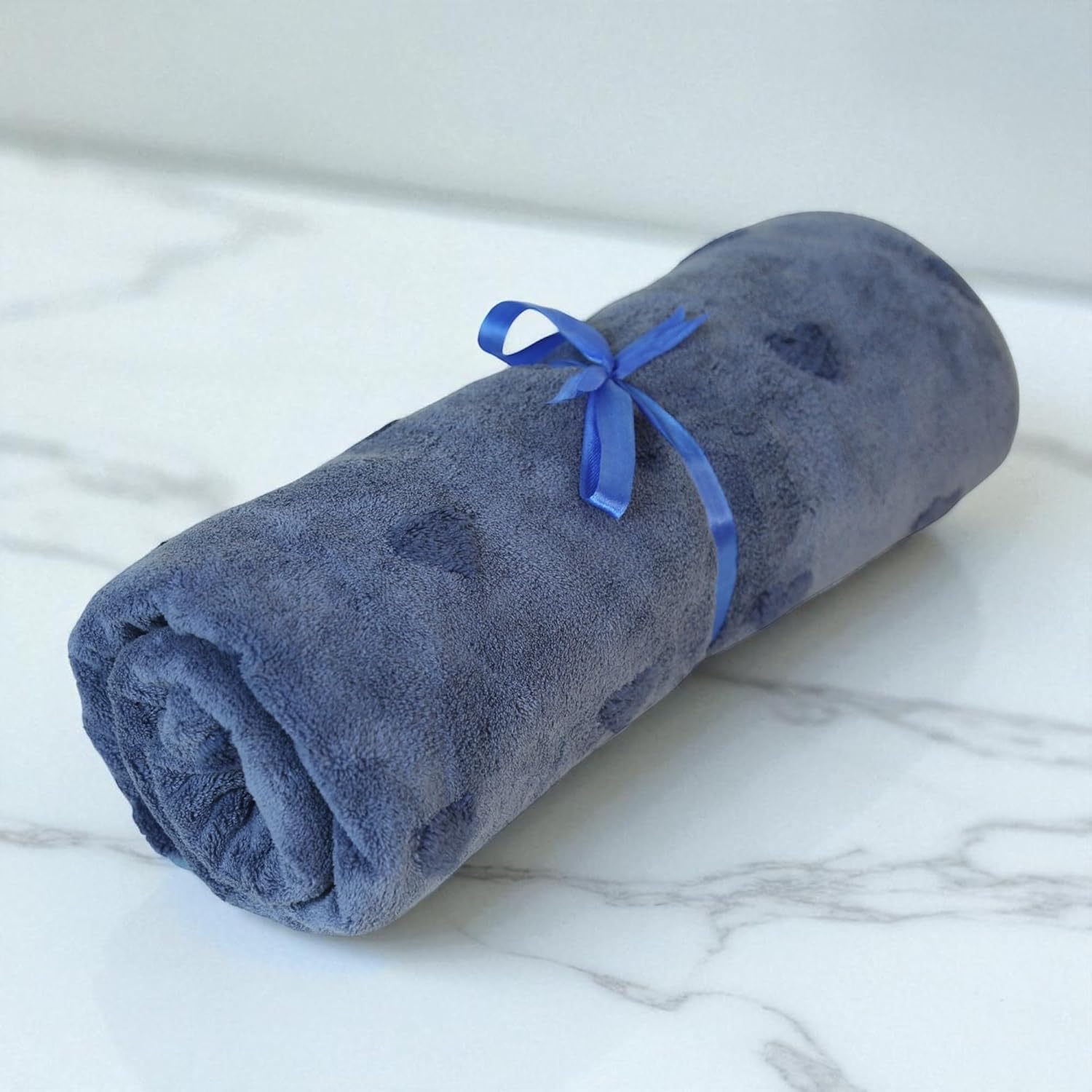 Hanker Ultra Luxury Large Size Plush Bath Towel 500 Gsm | Hearts Pattern Super, Very Soft On Skin, Luxurious Fabric, Pure Polyamide Bath Towel (Blue)