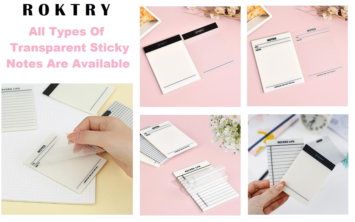 50 Sheets Transparent Office Project Memo Pads ,Home Accessories Note Pads, Memo Stickers