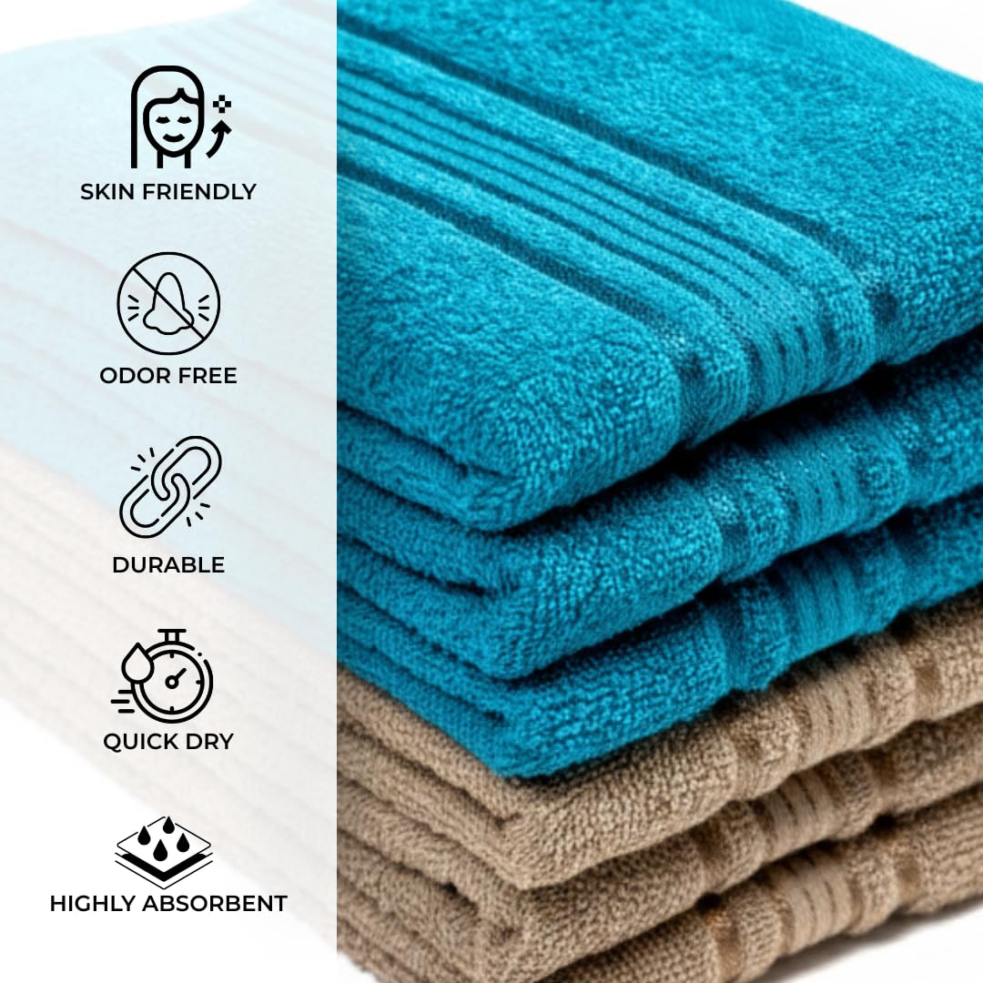 Akiko Home 100% Cotton Essential Series Hand Towels 1200 Gsm | Soft, Absorbent & Durable, Cotton Hand Towel For Bathroom Use, Gentle On Skin- Pack Of 6 (Teal & Beige)