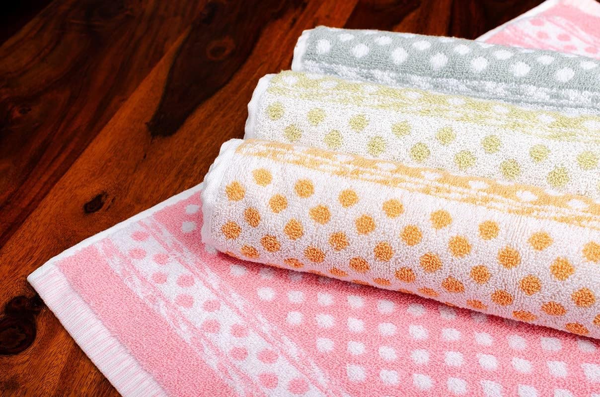 Jenny Denial 100% Cotton Hand Towels 600 Gsm | Wash Basin Dot Printed Light Color Soft & Absorbant Hand Towel - 4 Pcs (Multicolor)