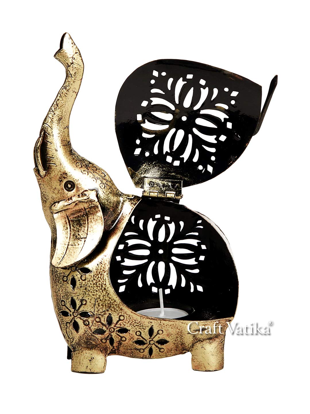 ELEPHANT SHOWPIECE STATUE IRON TEA LIGHT CANDLE HOLDER LANTERN STAND CANDLE