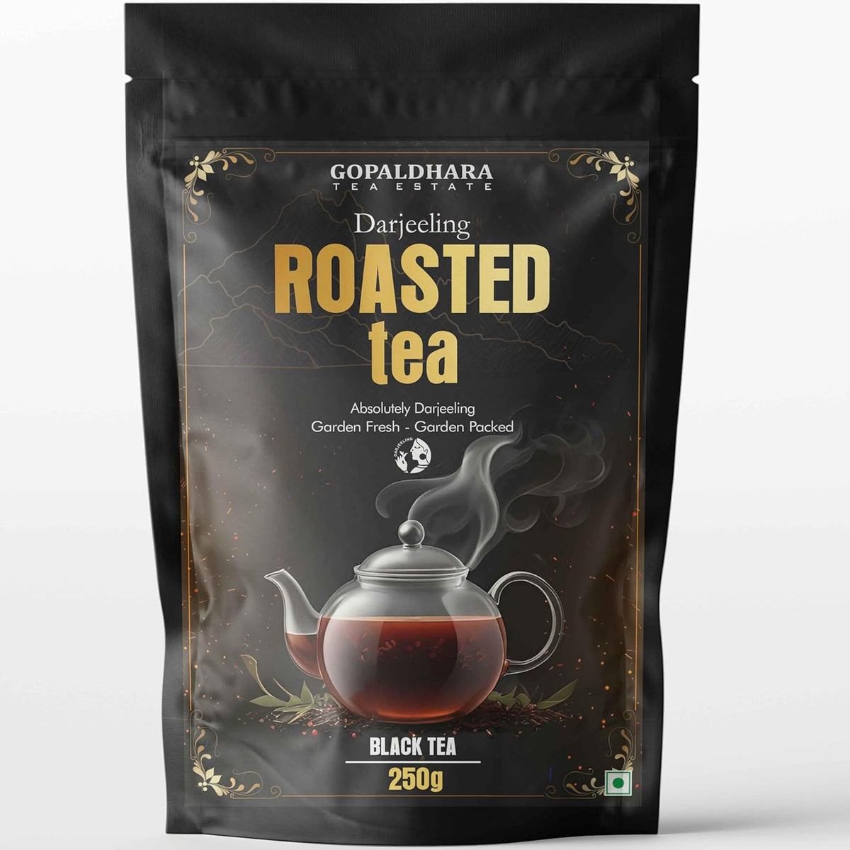 Gopaldhara Darjeeling Roasted Black Tea - 250gm Stand Up Zipper Pouch, 8.8 Ounce | Flavory Golden Orange Pekoe Black Tea - Rich Taste & Flavor | Low Caffeine, Gluten Free
