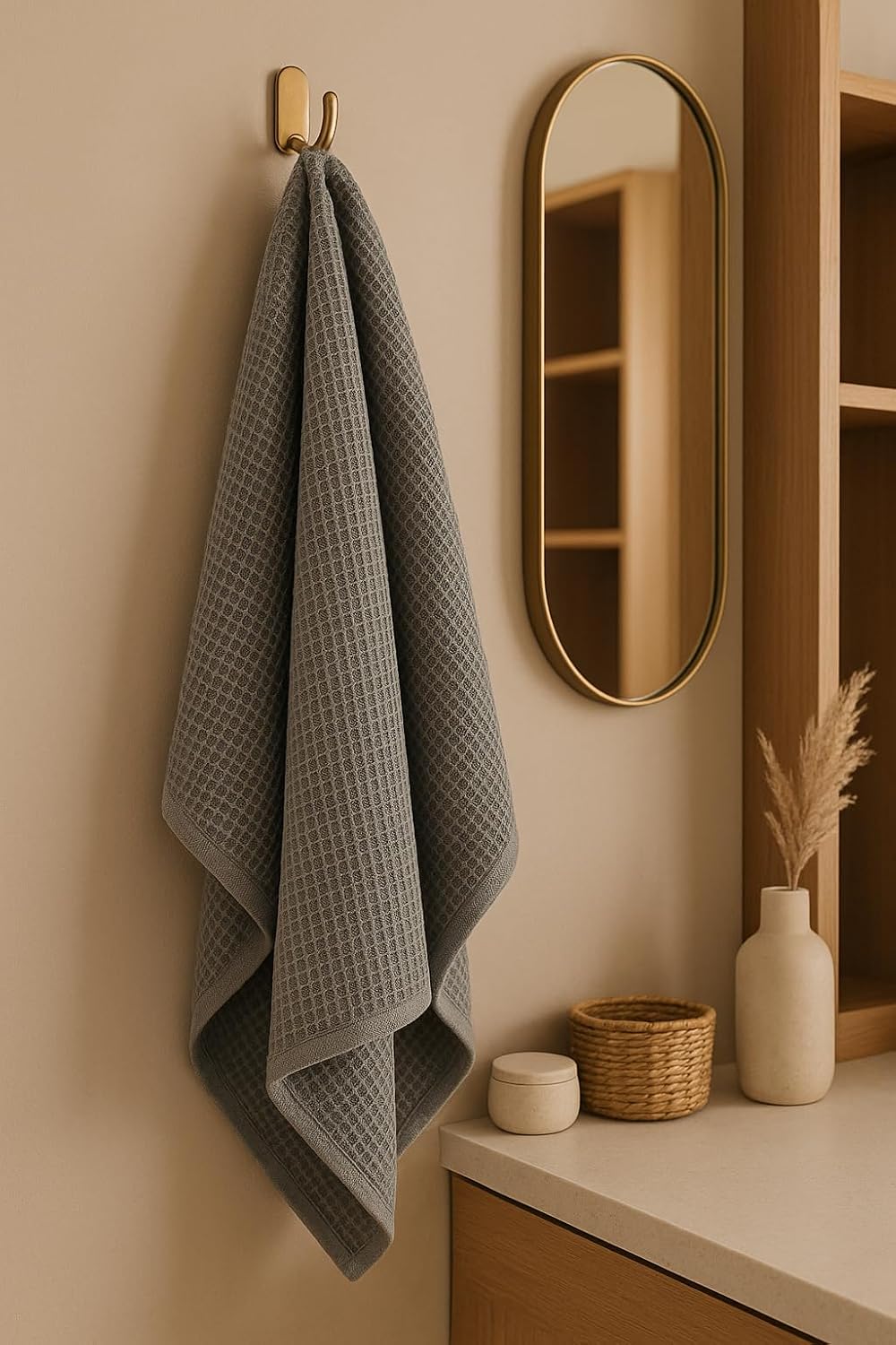 Drape&Luxe Gen-Z Towel Premium Waffle Cotton Bath Towel 600 Gsm | Super Soft & High Absorbency Towel, Quick Drying Large Size Towels (Grey) - Pack Of 1