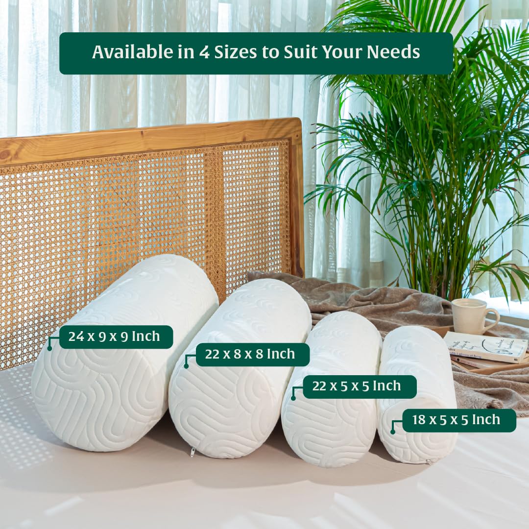 Orthopedic Foam Bolster Pillow, Ultra Soft Round Pillow, White, Small Size - 18 X 5 X 5 Inch | Pillow For Back & Neck Support, Lightweight & Portable Bolsters Pillow - Pack Of 1