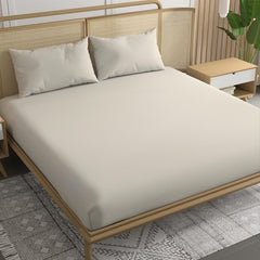 Elastic Fitted Bedsheet With 2 Pillow Cover - 78 X 84 Inches, Off White | Soft, Breathable & Eco-Friendly | Perfect Gifting Festival, Housewarming, Anniversaries