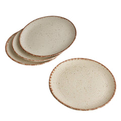 Hand Glazed Ceramic Dinner Serving Plates Set Of 4 - 10 Inches, Off White & Brown | Full Plates - Ceramic Platter