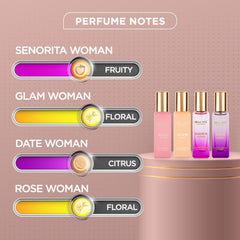 Bella Vita Luxury Senorita + Rose + Date + Glam Eau De Parfum Gift Set 4x 0.68 Fl.oz. Perfect Gift For Wife