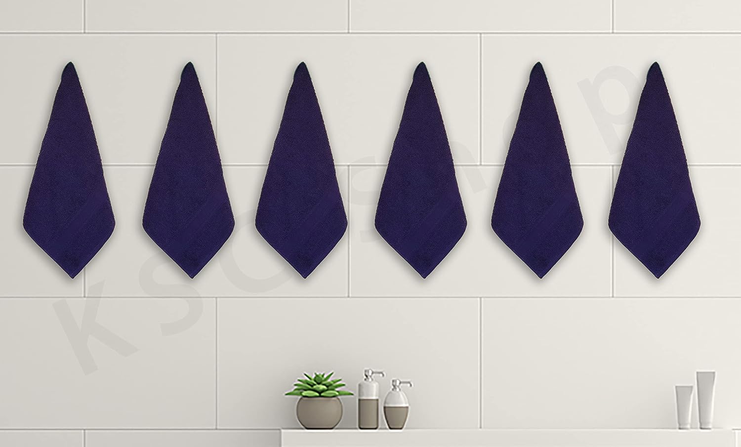 Ksc Shop Royal Cotton Hand Towel 750 Gsm - Set Of 6 (Navy Blue)