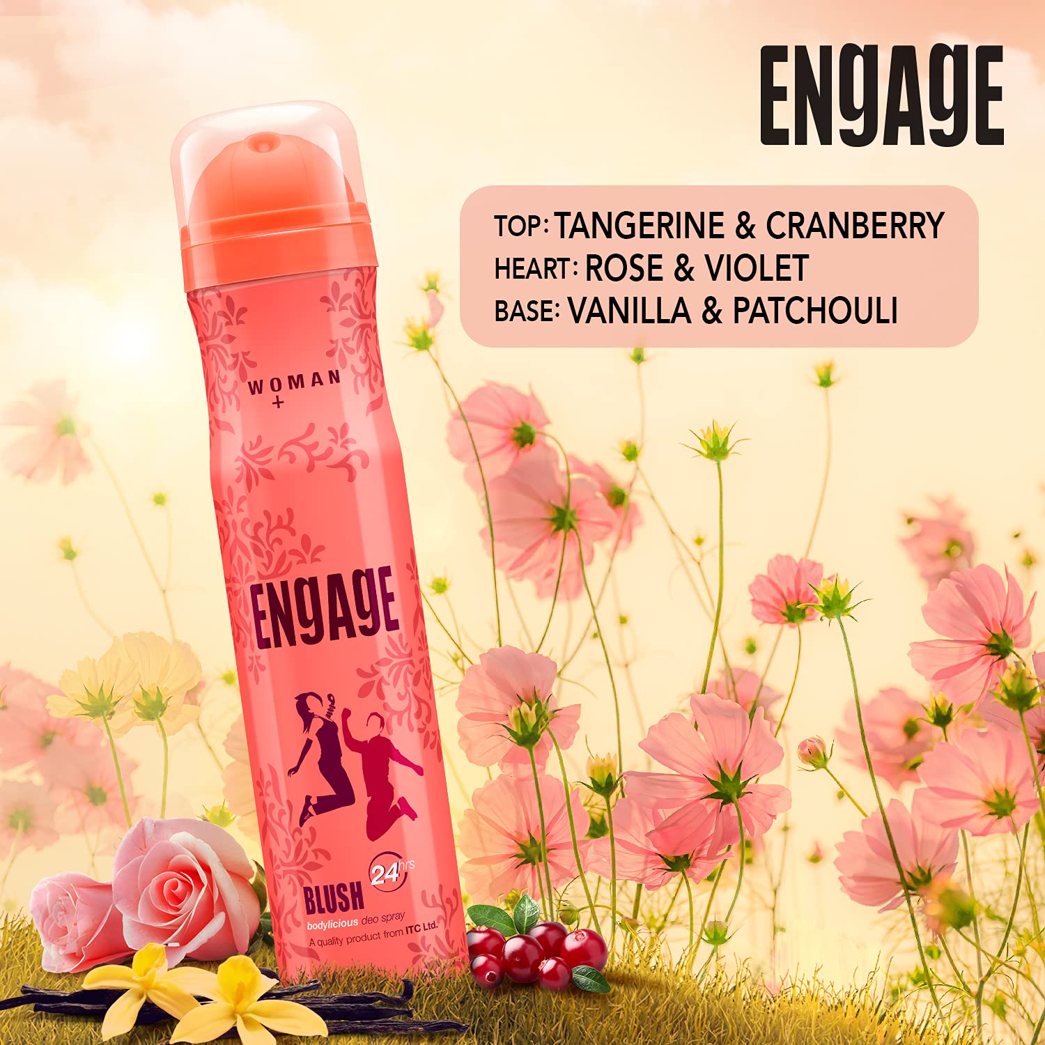 Engage Blush Deodorant For Women | Fruity & Floral , Skin Friendly Deodorant Body Spray 150ml 5 Fl.oz.