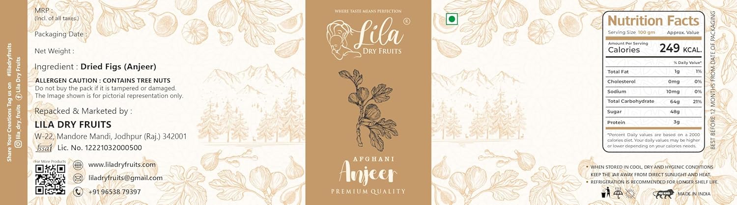 Pure Natural Dried Afghani Anjeer By Lila Dry Fruits 1kg, (500gm*Pack Of 2) | Rich Source Of Fibre Calcium & Iron | Low In Calories & Fat Free | Non-gmo Dried Anjir Jar Pack | 35.2 Ounce