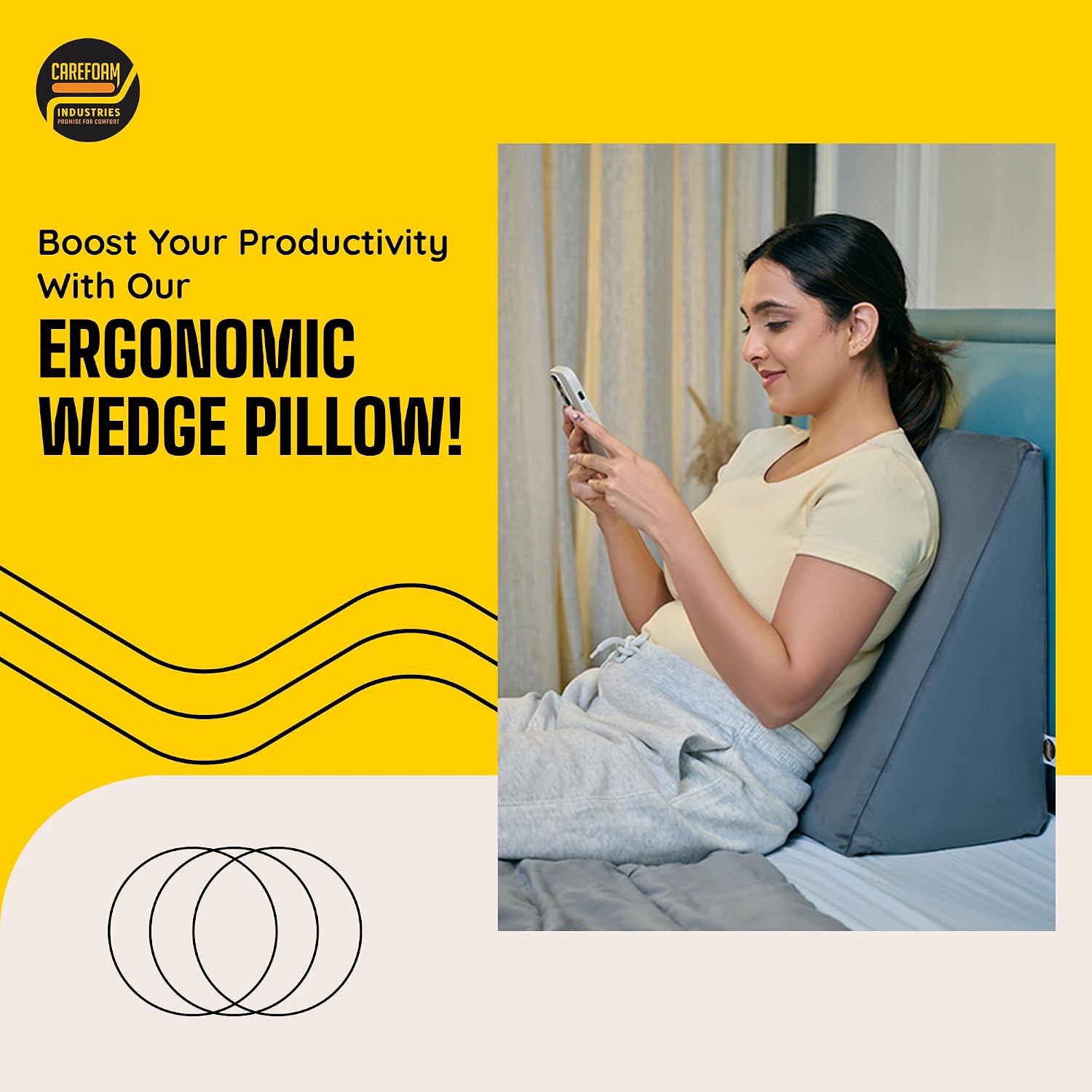 Wedge Pillow Memory Foam For Back Support, Grey Standard Size - 18 L X 17.5 W X 10 H Inch | Wedge Cushion Pillow, Acid Reflux, Snoring, Gerd, Leg Elevation, Pregnancy | Bed Wedge Pillow