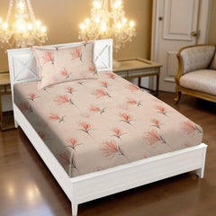Printed Bedsheet For Single Bed With 1 Pillow Cover - 60 X 90 Inches, Coral Pink | Super Soft - Glace Cotton Breathable & Wrinkle Free - 2 Pcs Set