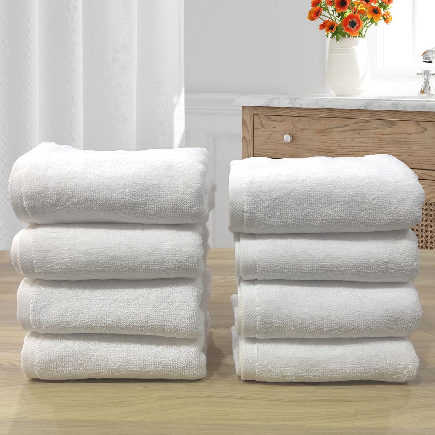 The Veloure Hotel White Hand Towel 700 Gsm | Pure Cotton Super Soft Anti Microbial Towels (Set Of 8)