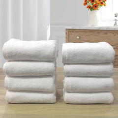 The Veloure Hotel White Hand Towel 700 Gsm | Pure Cotton Super Soft Anti Microbial Towels (Set Of 8)