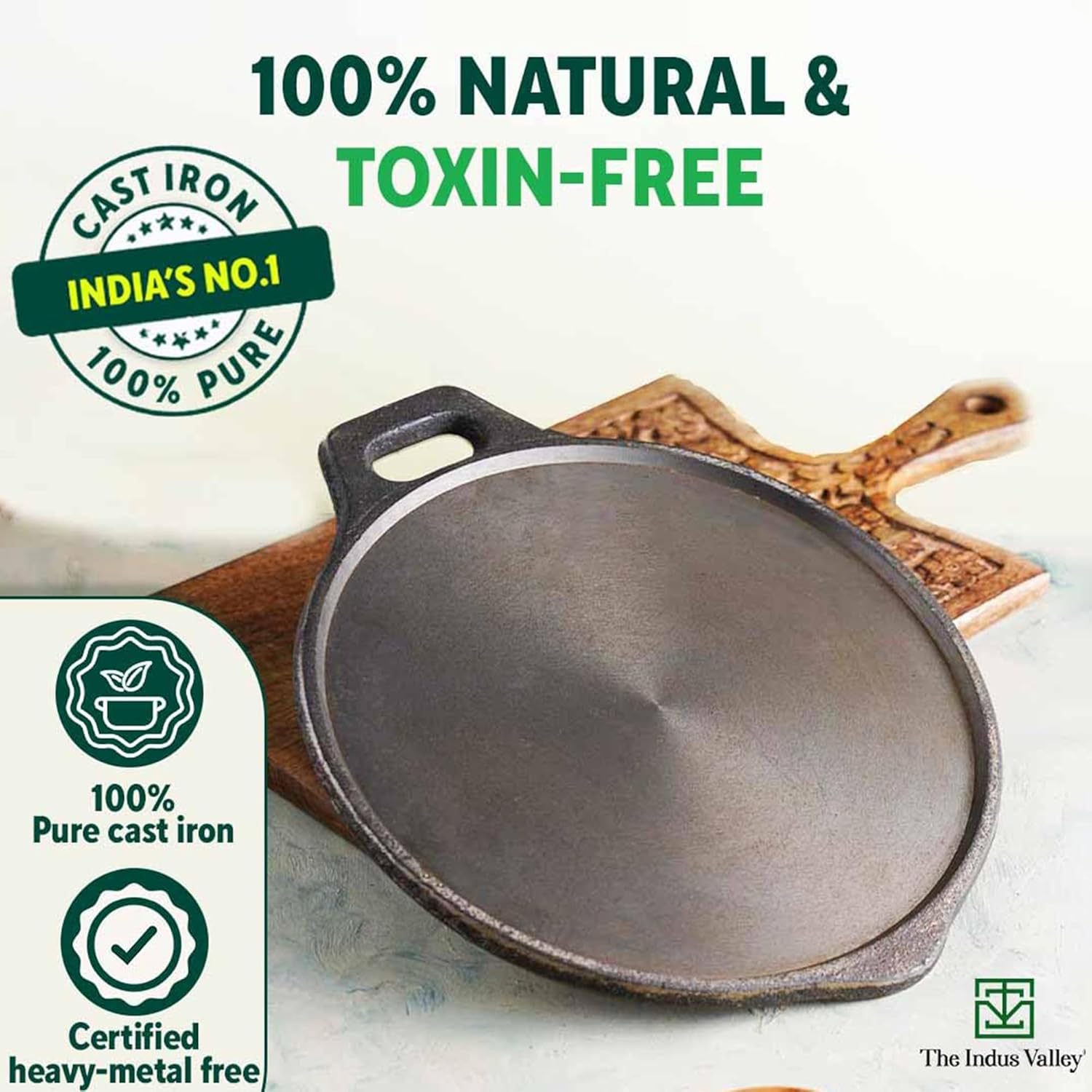 Super Smooth Cast Iron Tawa For Dosa, Chapathi - 30.5cm, 12 Inch, 2.9 Kg | Induction Friendly, Naturally Nonstick, Pre-Seasoned Tawa, 100% Pure & Toxin-Free, No Chemical Coating