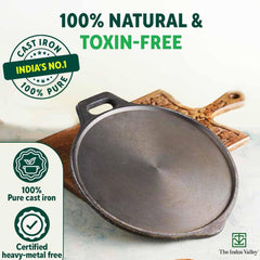 Super Smooth Cast Iron Tawa For Dosa, Chapathi - 30.5cm, 12 Inch, 2.9 Kg | Induction Friendly, Naturally Nonstick, Pre-Seasoned Tawa, 100% Pure & Toxin-Free, No Chemical Coating