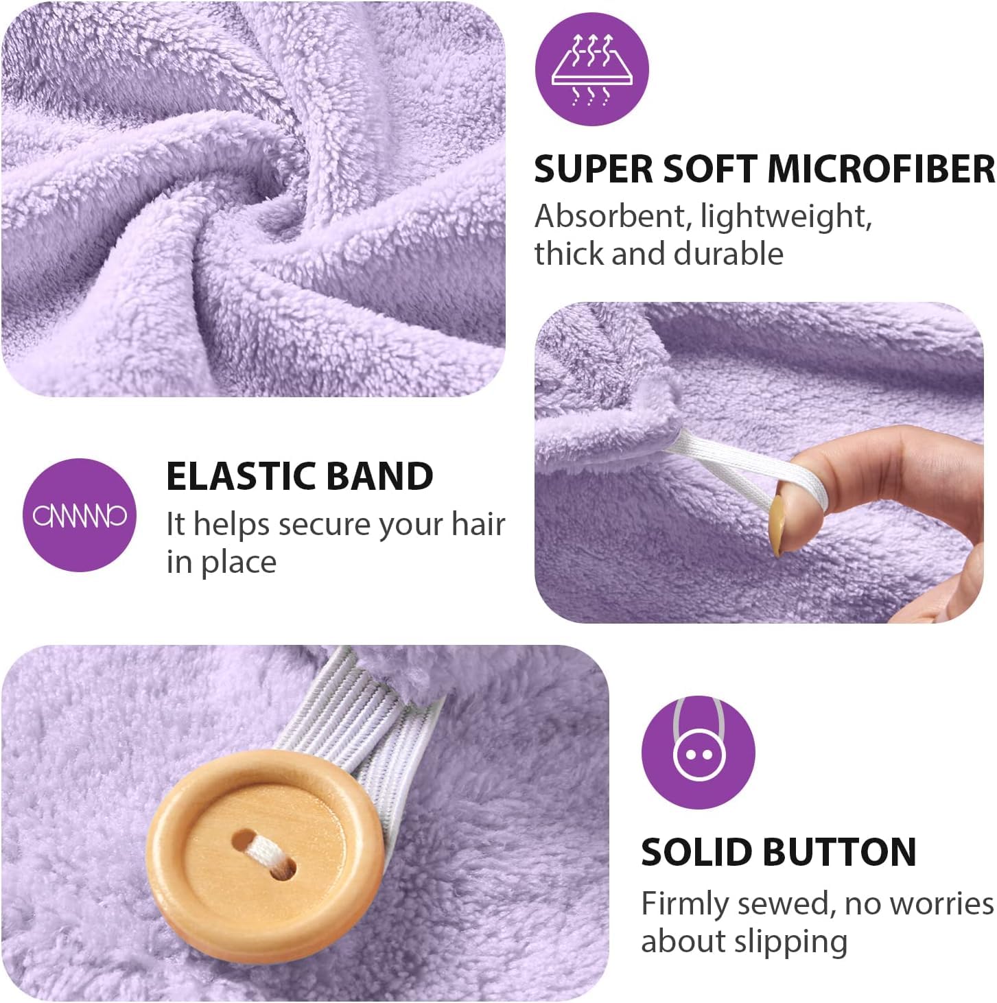 Fezora Hair Towel Wrap For Women-Quick Drying Microfiber Towel For Hair With Elastic Loop For Tying-Super Absorbent Head Towels Wrap For Ladies Hair Turban (Purple)