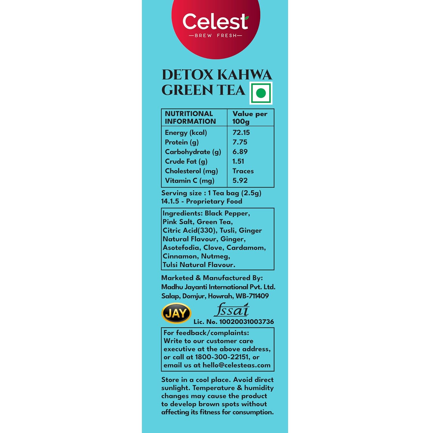 Celest Detox Kahwa Green Tea With Himalayan Pink Salt - Pack Of 4 X 36 Enveloped Tea Bags | Perfect Weight Loss Green Tea With Herbal Goodness - Mixed Herbs & Spices