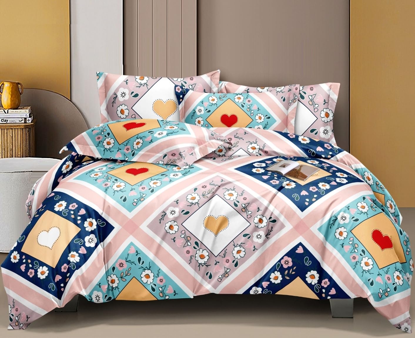 Bedsheet For Queen Size With 2 Pillow Covers - 60 X 78 Inches, Multicolor | Soft & Skin-Friendly Fabric | All Around Elastic Fitted Bedsheet