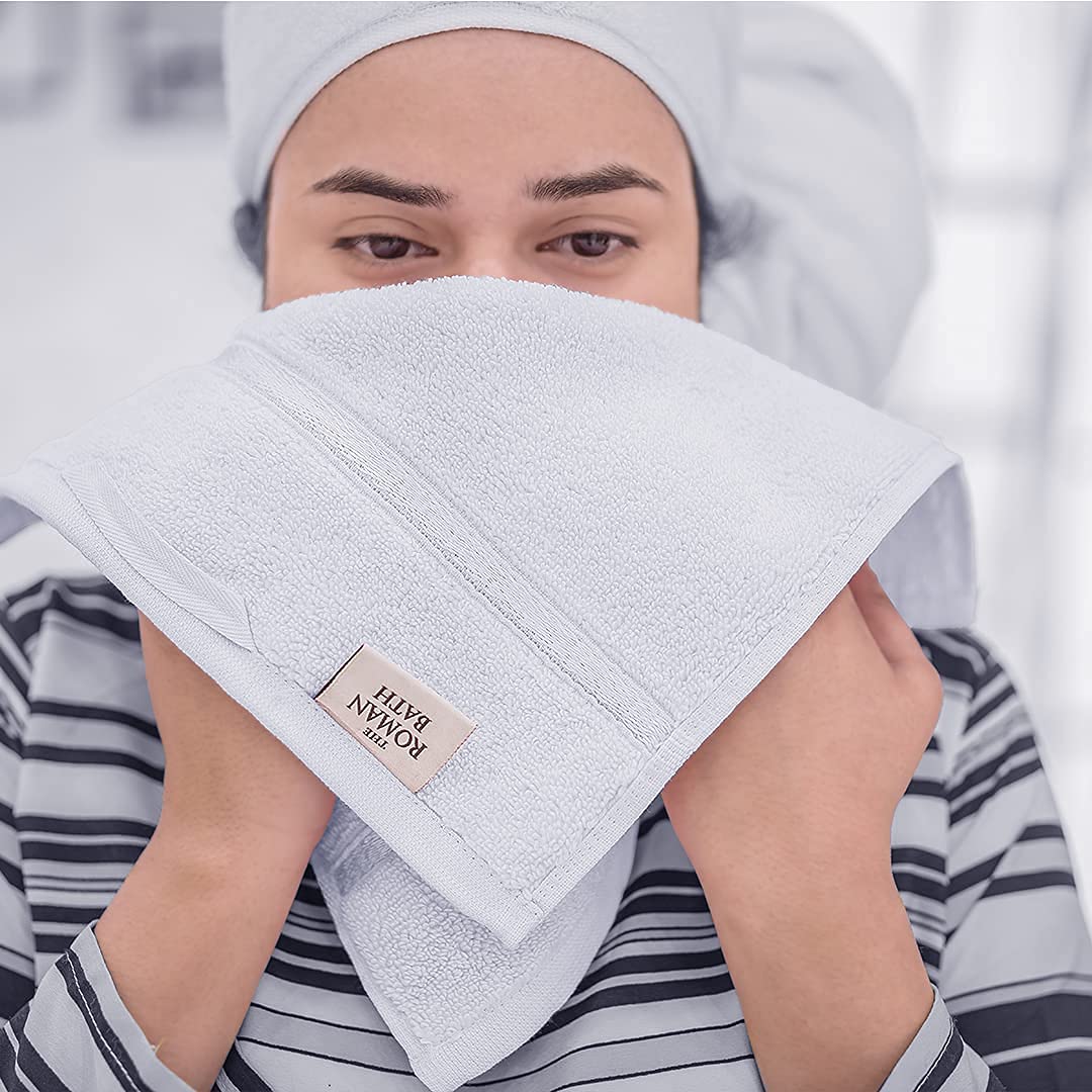 Spread Spain 100% Cotton Face Towel 600 Gsm | Roman Face Towel Super Absorbent Soft & Quick Dry Towels (White) -Set Of 2