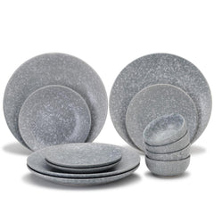 Handcrafted Premium Ceramic Dinner Set - Pack Of 12 Pcs, Silver Grey | 4 Dinner Plates, 10.6 Inch Each + 4 Small Plates, 7.4 Inch Each+ 4 Small Dinner Bowl, 160ml Each - Microwave & Dishwasher Safe