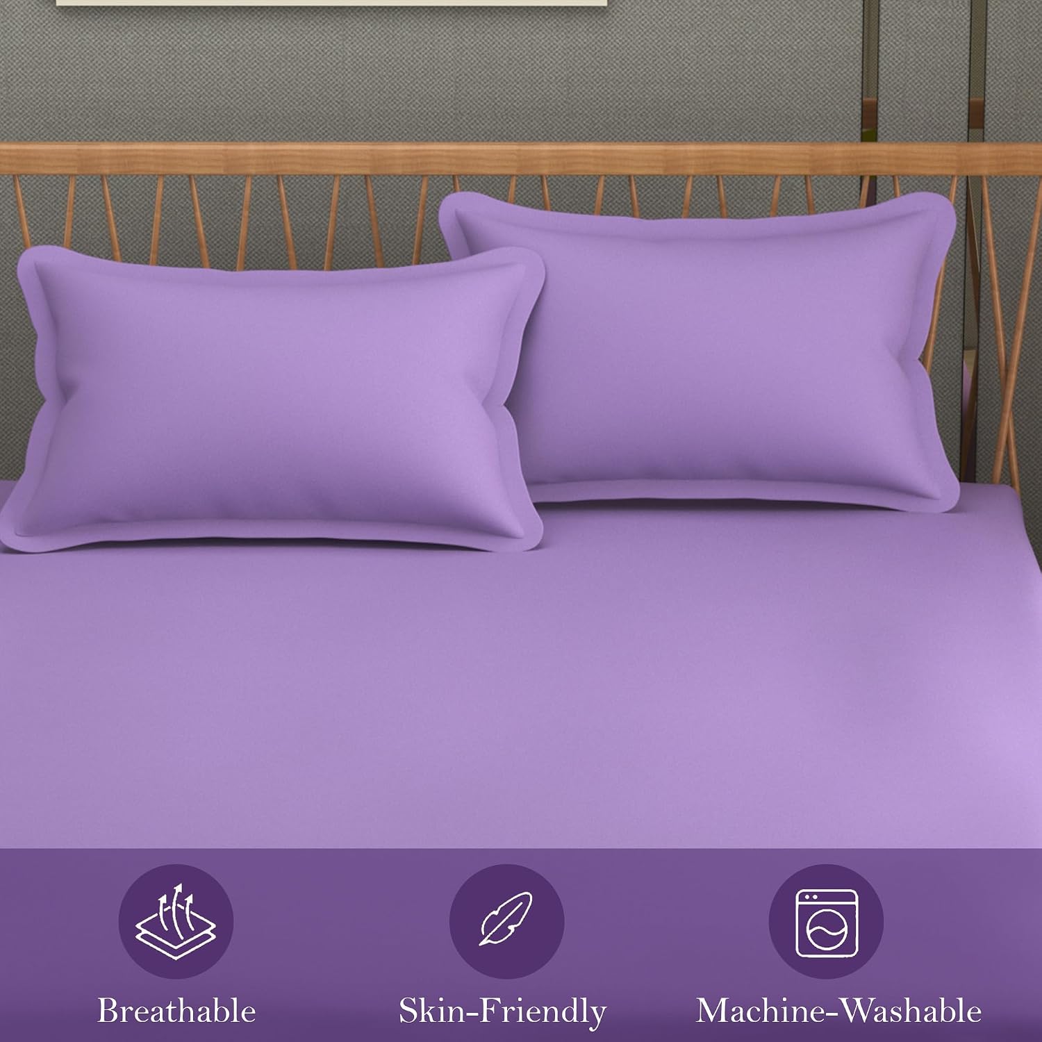 Queen Size Solid Plain Bedsheet Set Includes 2 Pillow Covers - 90 X 95 Inches, Purple | Exceptional Softness & Breathability | Premium Microfiber Material