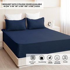 Premium Soft Cotton Bedsheets With 2 Piece Pillow Cover, Double Bed - 90 X 100 Inches, Dark Blue | Wrinkle-Free & Skin-Friendly