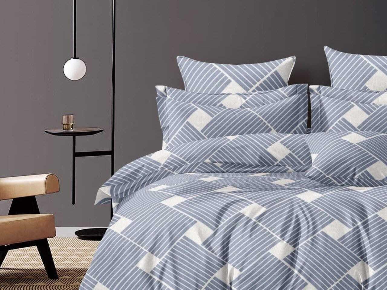 Printed Super King Size Double Bedsheet With Two Pillow Covers - 108 X 108 Inches, Grey & White | Smooth To Touch, Breathable & Long Lasting - Ideal For Everyday Comfort