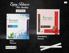 Aarogyam Herbals Pack Of 2 Flavours 100% Tobacco & Nicotine Free Cigarette For Relieve Stress & Mood Enhance Product Mint, Strawberry - 10 Sticks X 2 Packets